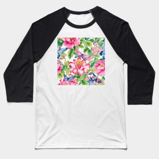 Preppy colors flowers, birds and butterflies Baseball T-Shirt